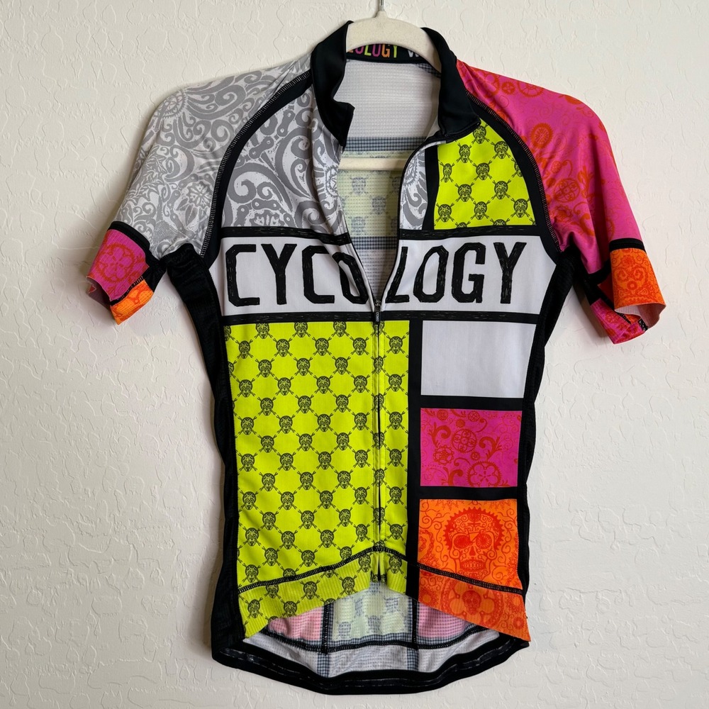 Cycology Womens Synthetic Cycling Jersey S Multicolor Biking Patchwork Skulls